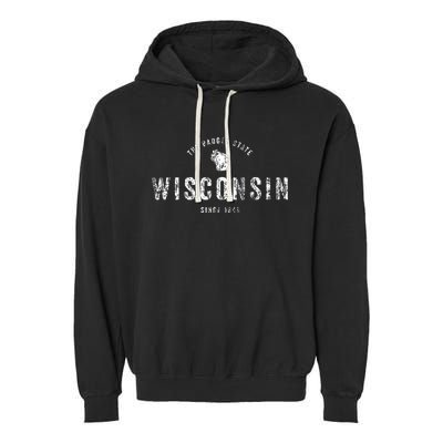 Wisconsin Vintage Sports Design Retro Wi Garment-Dyed Fleece Hoodie