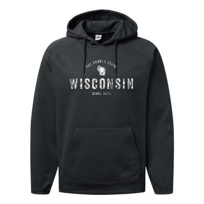 Wisconsin Vintage Sports Design Retro Wi Performance Fleece Hoodie