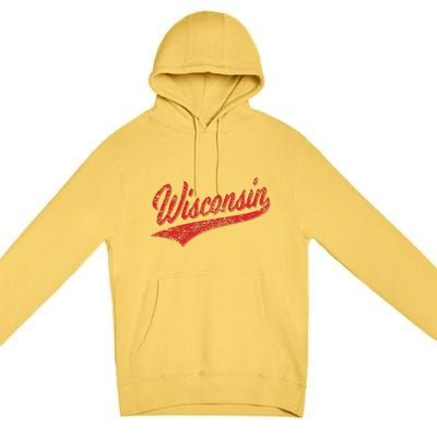 Wisconsin Varsity Script Classic Sports Jersey State Flag Premium Pullover Hoodie