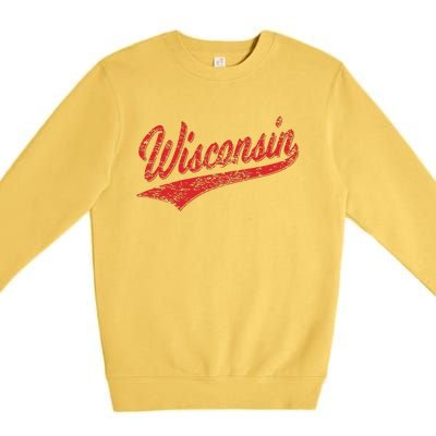 Wisconsin Varsity Script Classic Sports Jersey State Flag Premium Crewneck Sweatshirt