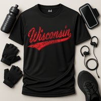 Wisconsin Varsity Script Classic Sports Jersey State Flag Cooling Performance Crew T-Shirt