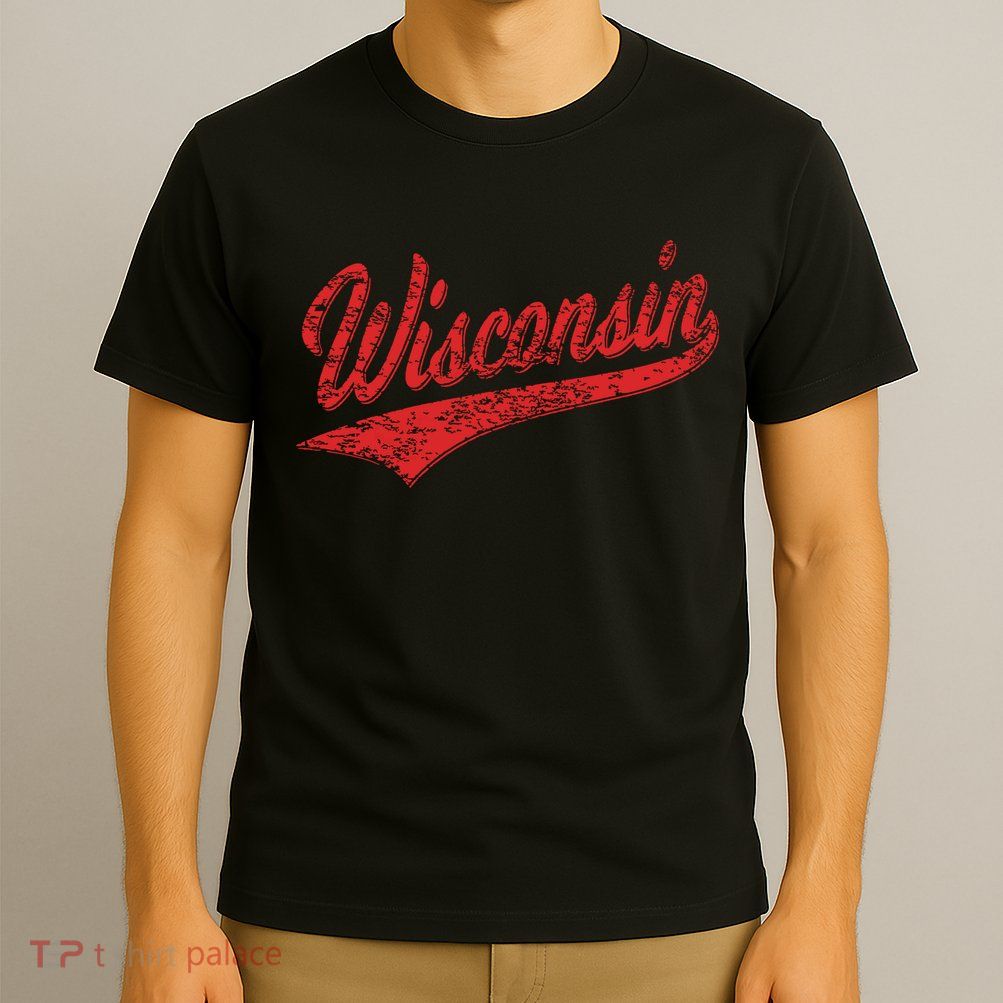 Wisconsin Varsity Script Classic Sports Jersey State Flag T-Shirt