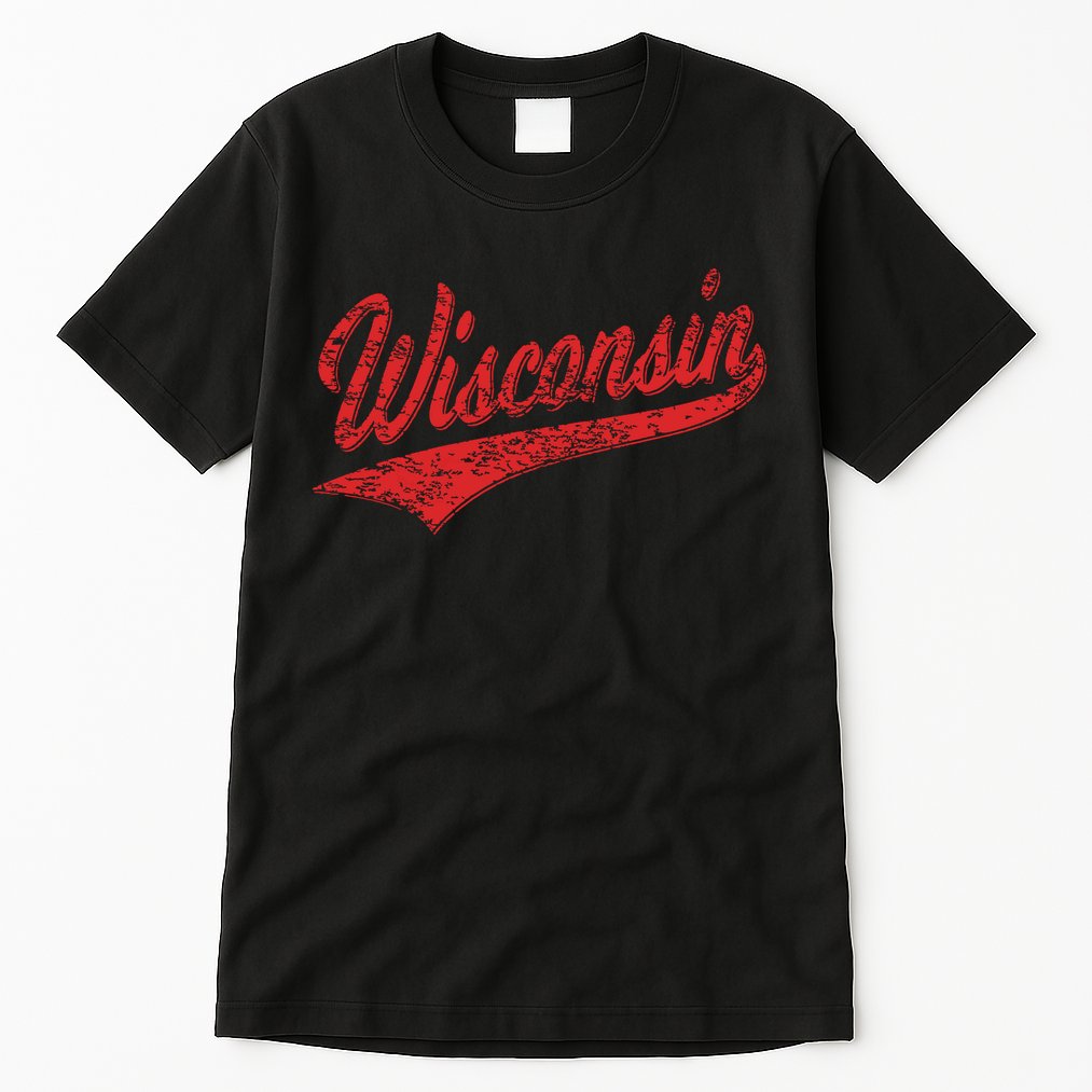 Wisconsin Varsity Script Classic Sports Jersey State Flag Tall T-Shirt