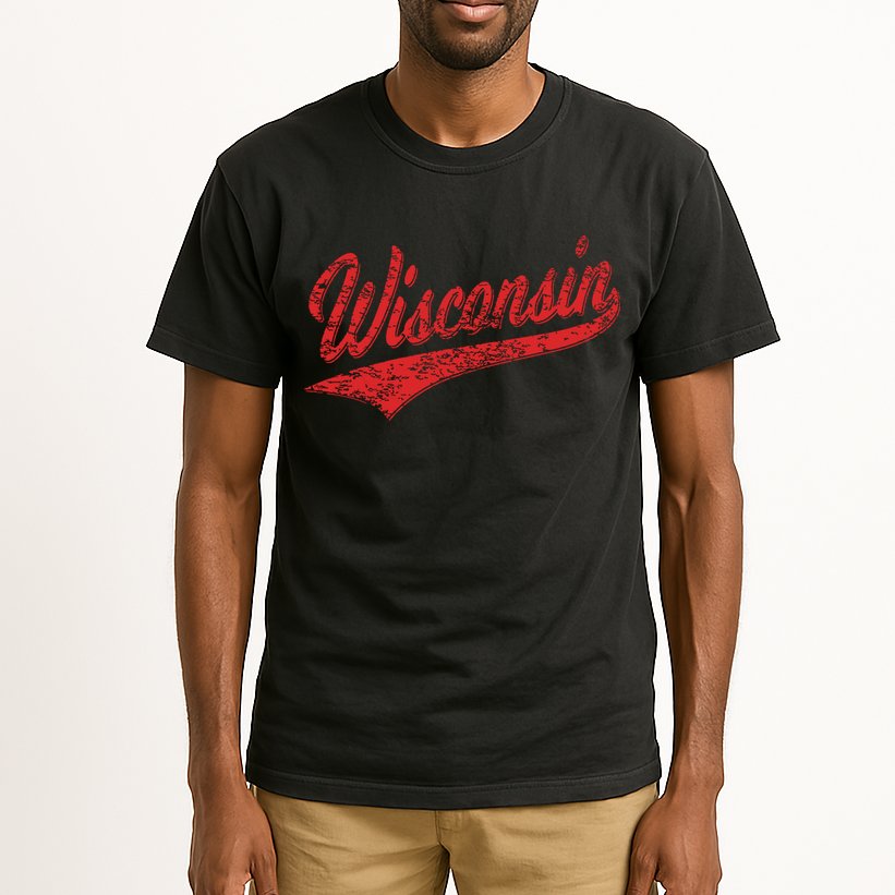 Wisconsin Varsity Script Classic Sports Jersey State Flag Tall T-Shirt