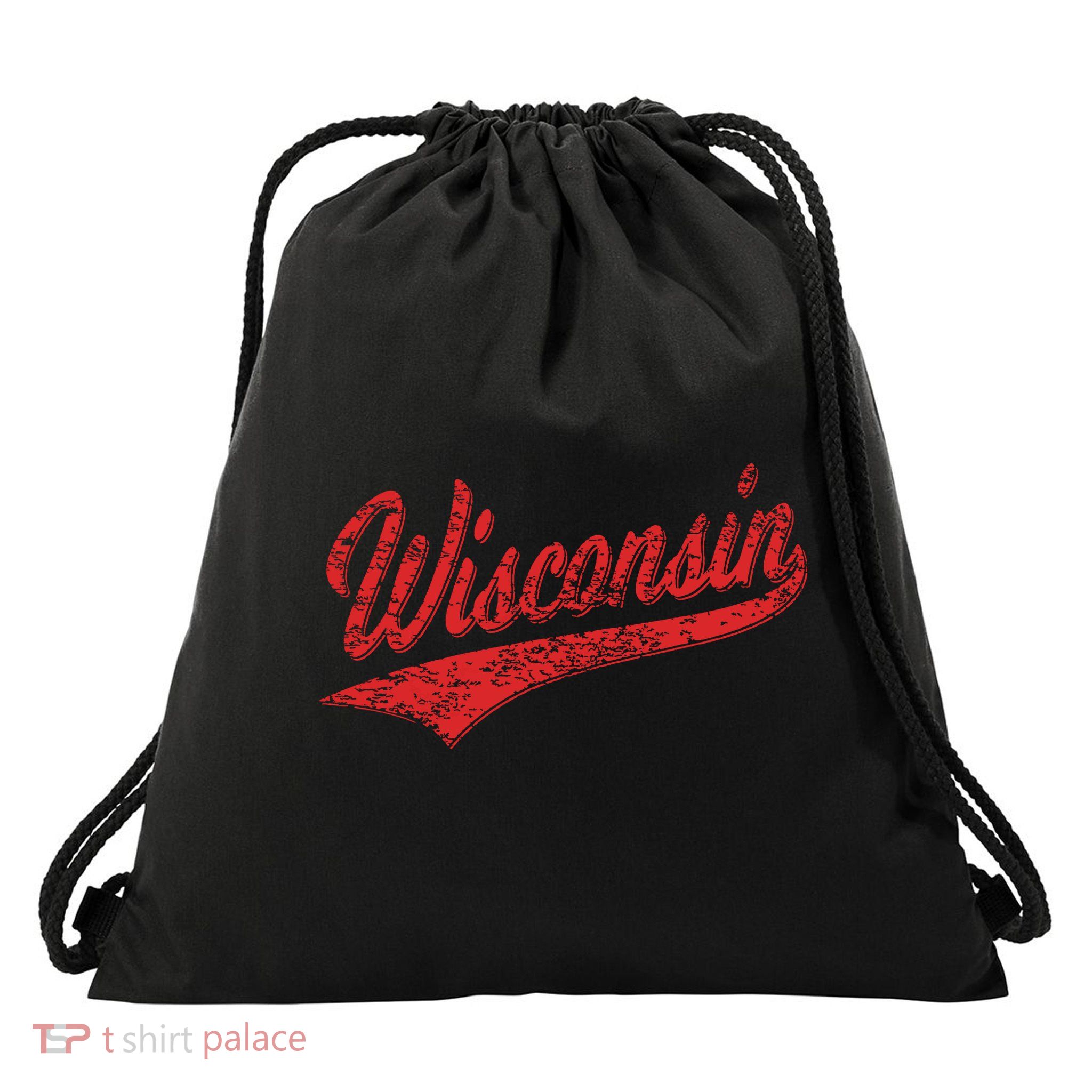 Wisconsin Varsity Script Classic Sports Jersey State Flag Drawstring Bag