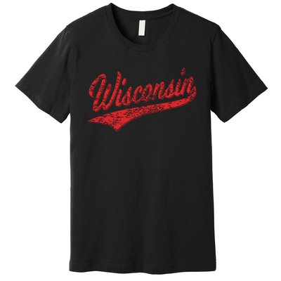 Wisconsin Varsity Script Classic Sports Jersey State Flag Premium T-Shirt