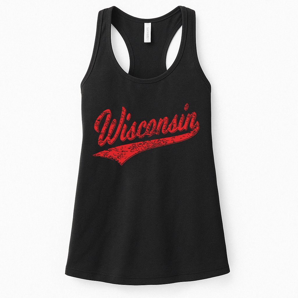 Wisconsin Varsity Script Classic Sports Jersey State Flag Womens Tank Top