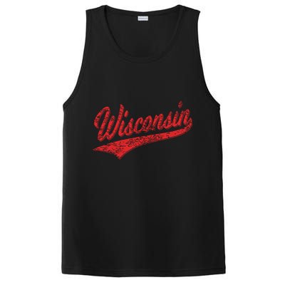 Wisconsin Varsity Script Classic Sports Jersey State Flag PosiCharge Competitor Tank