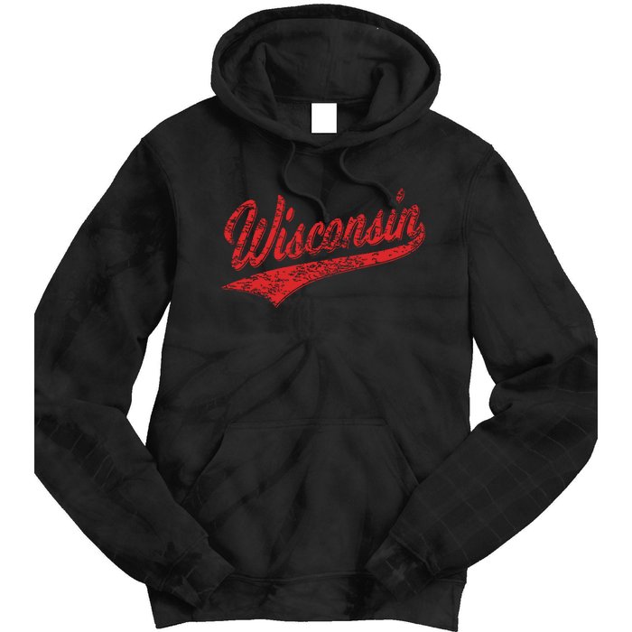 Wisconsin Varsity Script Classic Sports Jersey State Flag Tie Dye Hoodie