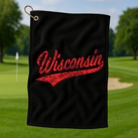 Wisconsin Varsity Script Classic Sports Jersey State Flag Golf Towel