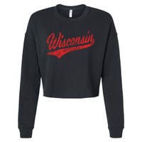 Wisconsin Varsity Script Classic Sports Jersey State Flag Cropped Pullover Crew