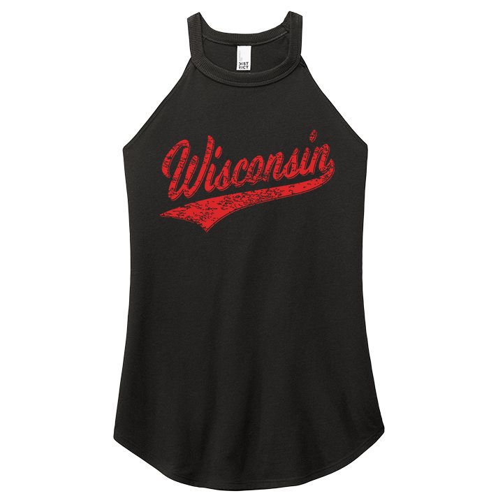 Wisconsin Varsity Script Classic Sports Jersey State Flag Women's Perfect Tri Rocker Tank