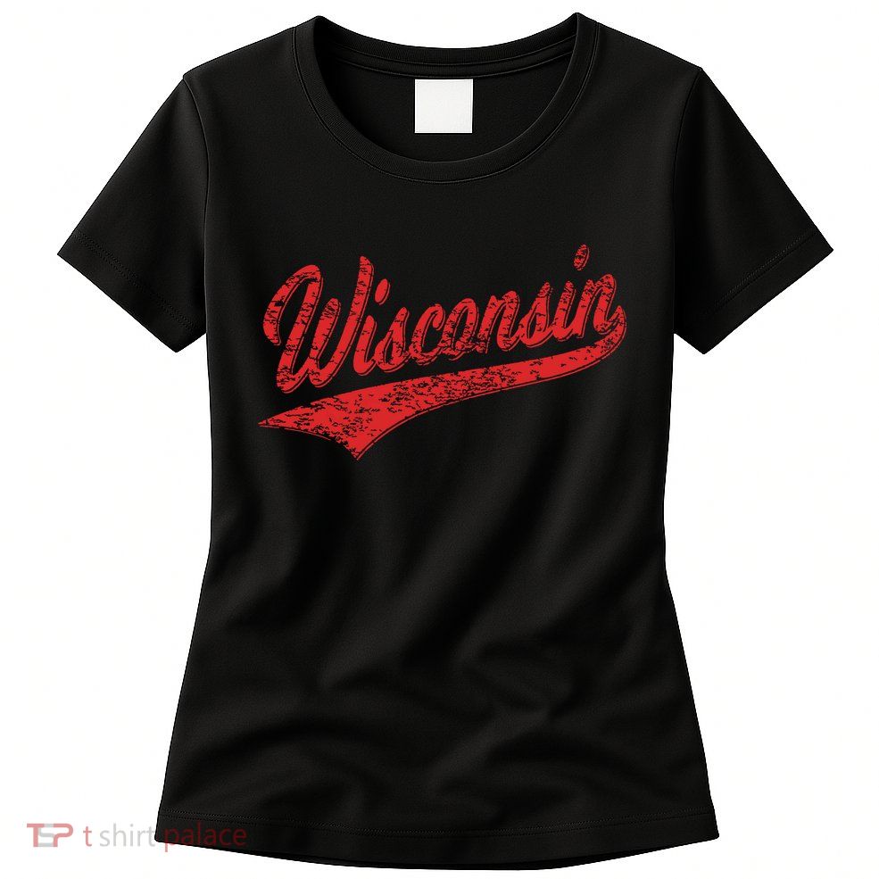 Wisconsin Varsity Script Classic Sports Jersey State Flag Womens T-Shirt