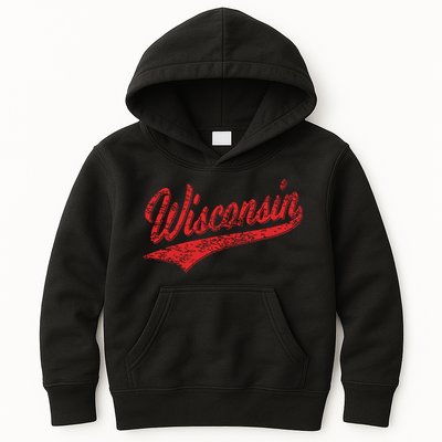 Wisconsin Varsity Script Classic Sports Jersey State Flag Kids Hoodie