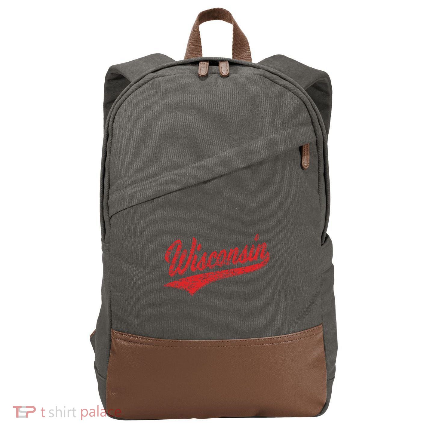 Wisconsin Varsity Script Classic Sports Jersey State Flag Cotton Canvas Backpack