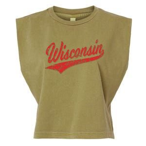 Wisconsin Varsity Script Classic Sports Jersey State Flag Garment-Dyed Women's Muscle Tee