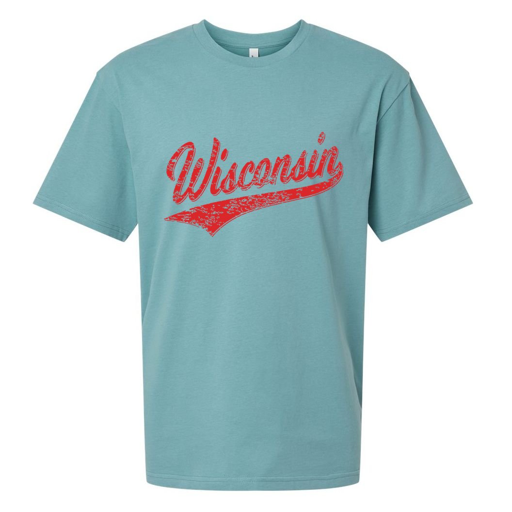 Wisconsin Varsity Script Classic Sports Jersey State Flag Sueded Cloud Jersey T-Shirt