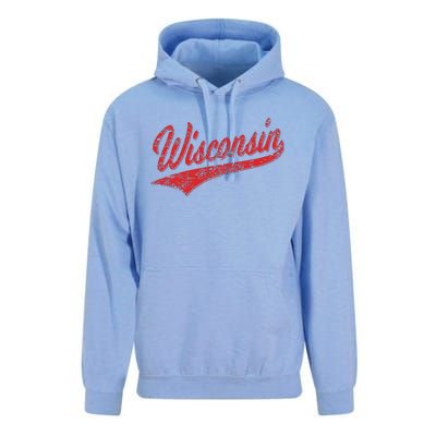 Wisconsin Varsity Script Classic Sports Jersey State Flag Unisex Surf Hoodie