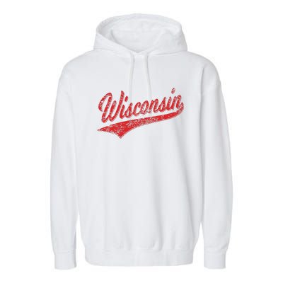 Wisconsin Varsity Script Classic Sports Jersey State Flag Garment-Dyed Fleece Hoodie