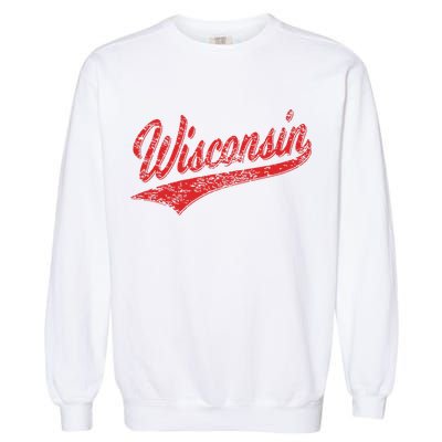 Wisconsin Varsity Script Classic Sports Jersey State Flag Garment-Dyed Sweatshirt