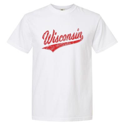 Wisconsin Varsity Script Classic Sports Jersey State Flag Garment-Dyed Heavyweight T-Shirt