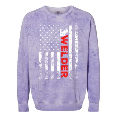 Welder Vintage Usa American Flag Welding Cute Gift Colorblast Crewneck Sweatshirt