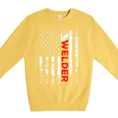 Welder Vintage Usa American Flag Welding Cute Gift Premium Crewneck Sweatshirt