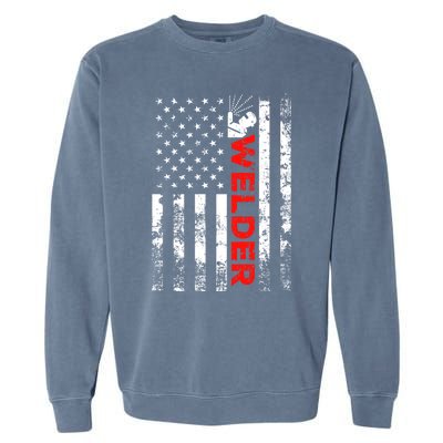 Welder Vintage Usa American Flag Welding Cute Gift Garment-Dyed Sweatshirt