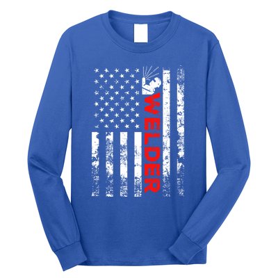 Welder Vintage Usa American Flag Welding Cute Gift Long Sleeve Shirt