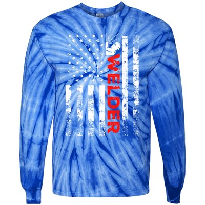 Welder Vintage Usa American Flag Welding Cute Gift Tie-Dye Long Sleeve Shirt