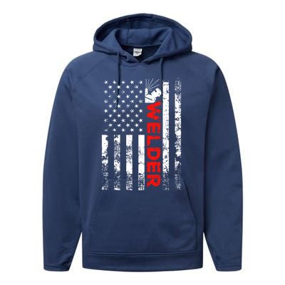 Welder Vintage Usa American Flag Welding Cute Gift Performance Fleece Hoodie