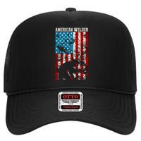 Welder Vintage USA American Flag Welding High Crown Mesh Back Trucker Hat