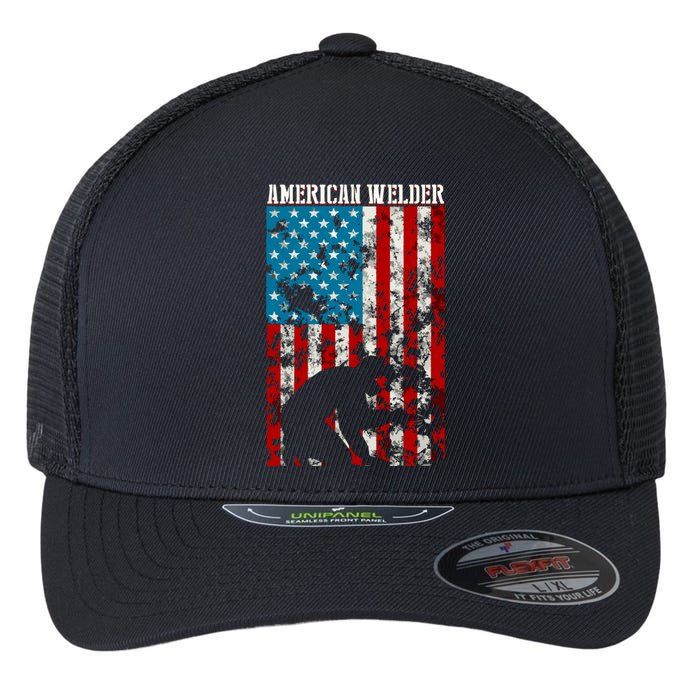 Welder Vintage USA American Flag Welding Flexfit Unipanel Trucker Cap