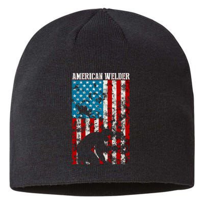 Welder Vintage USA American Flag Welding Sustainable Beanie