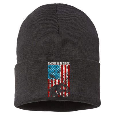 Welder Vintage USA American Flag Welding Sustainable Knit Beanie