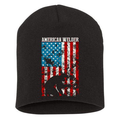 Welder Vintage USA American Flag Welding Short Acrylic Beanie