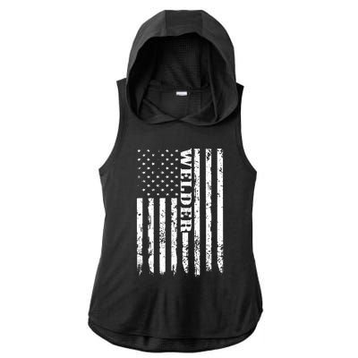 Welder Vintage USA American Flag Welding Ladies PosiCharge Tri-Blend Wicking Draft Hoodie Tank