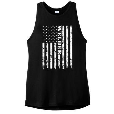 Welder Vintage USA American Flag Welding Ladies PosiCharge Tri-Blend Wicking Tank