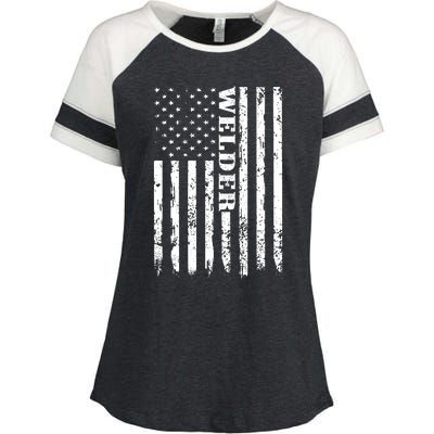 Welder Vintage USA American Flag Welding Enza Ladies Jersey Colorblock Tee