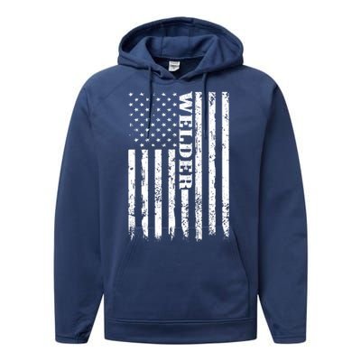 Welder Vintage USA American Flag Welding Performance Fleece Hoodie