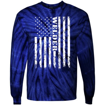 Welder Vintage USA American Flag Welding Tie-Dye Long Sleeve Shirt