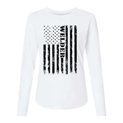 Welder Vintage USA American Flag Welding Womens Cotton Relaxed Long Sleeve T-Shirt