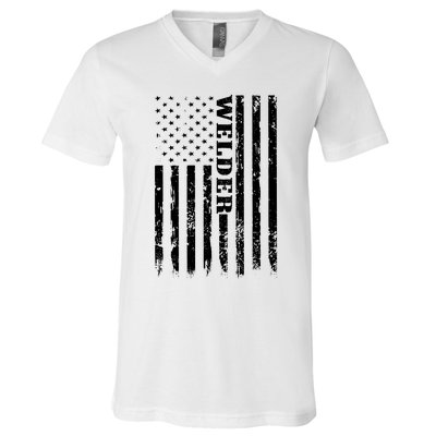 Welder Vintage USA American Flag Welding V-Neck T-Shirt