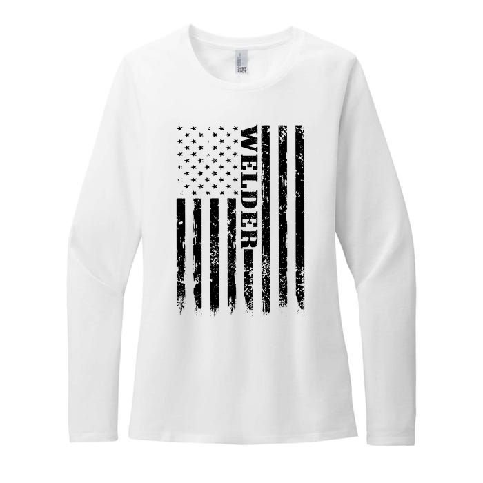 Welder Vintage USA American Flag Welding Womens CVC Long Sleeve Shirt