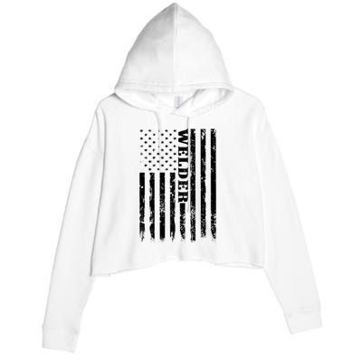 Welder Vintage USA American Flag Welding Crop Fleece Hoodie