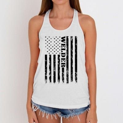 Welder Vintage USA American Flag Welding Women's Knotted Racerback Tank