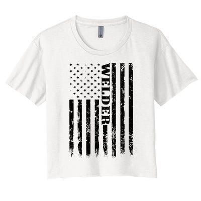 Welder Vintage USA American Flag Welding Women's Crop Top Tee