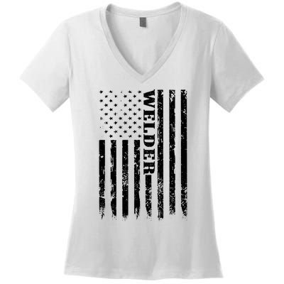 Welder Vintage USA American Flag Welding Women's V-Neck T-Shirt