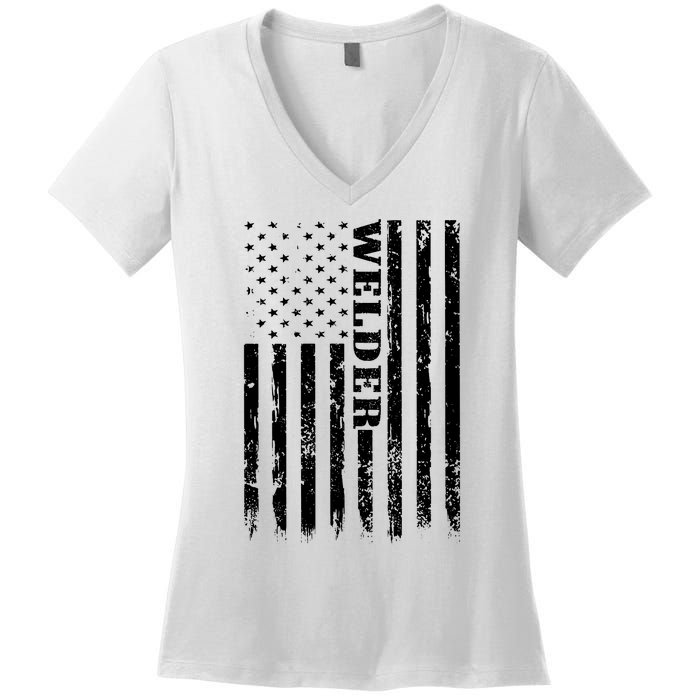 Welder Vintage USA American Flag Welding Women's V-Neck T-Shirt