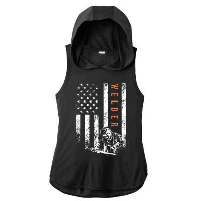 Welder Vintage USA American Flag Welding Ladies PosiCharge Tri-Blend Wicking Draft Hoodie Tank